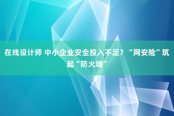 在线设计师 中小企业安全投入不足？“网安险”筑起“防火墙”