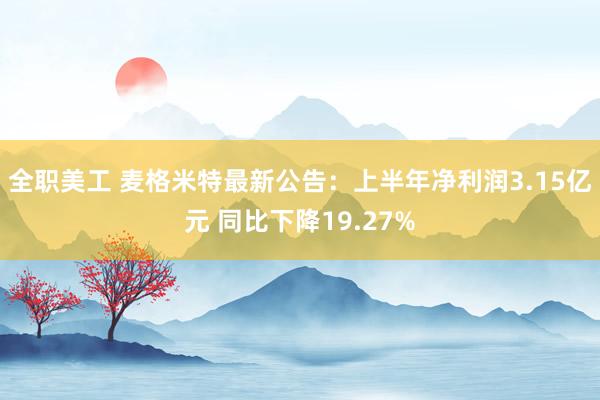 全职美工 麦格米特最新公告：上半年净利润3.15亿元 同比下降19.27%